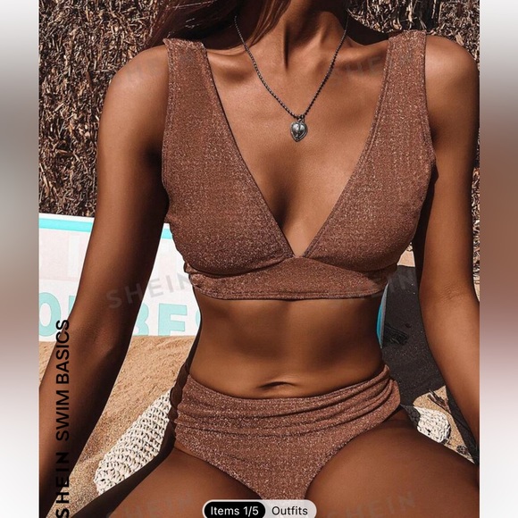 Other - Sparkly brown high waisted bikini
